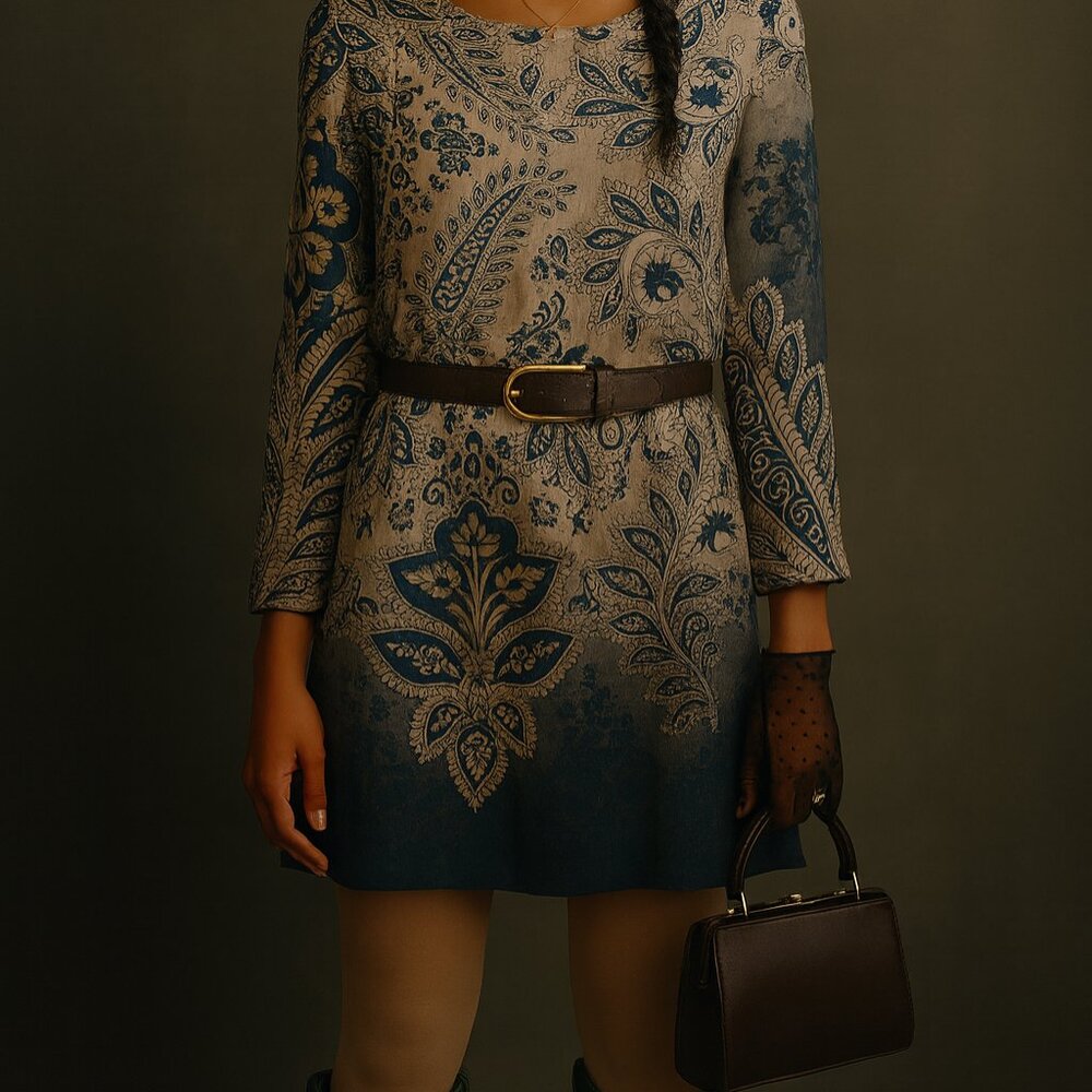 Tan and Blue Green dress